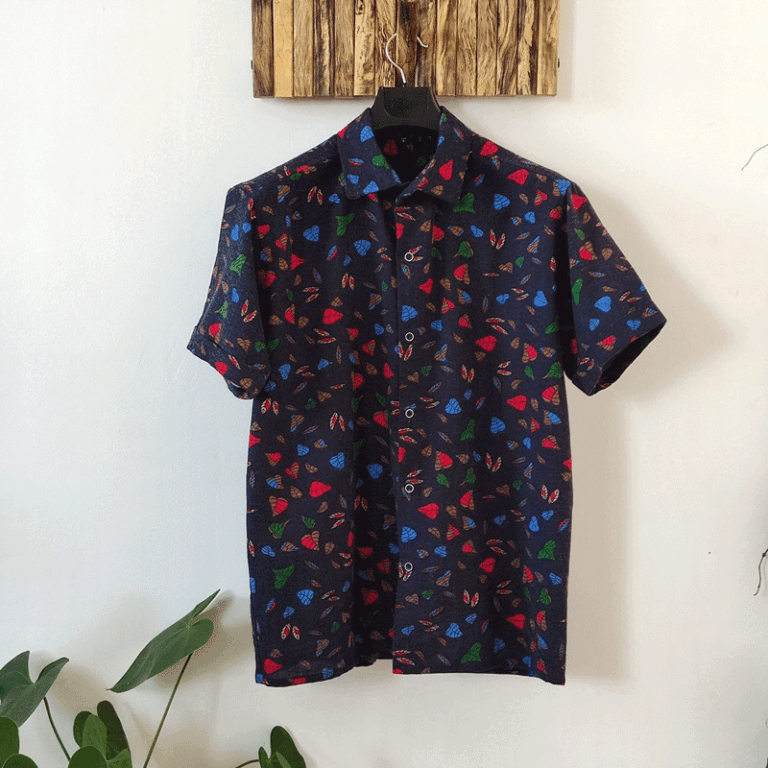 پیراهن مردانه لینن سرمه ای برگ