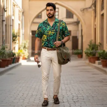 پیراهن مردانه هاوایی سبز