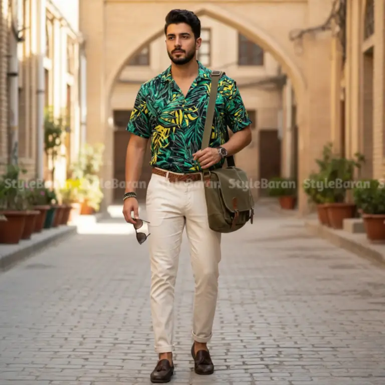 پیراهن مردانه هاوایی سبز
