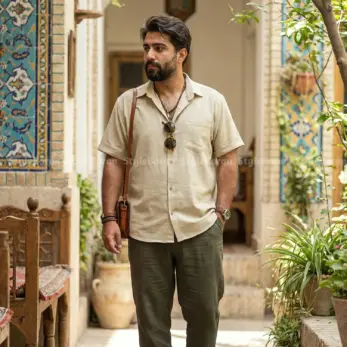 پیراهن مردانه لینن کنفی کرم