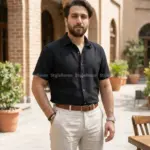 پیراهن مردانه لینن کنفی مشکی