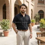 پیراهن مردانه لینن کنفی شکلاتی