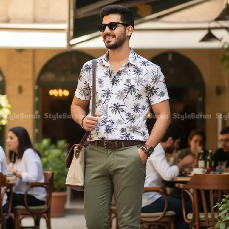 پیراهن مردانه هاوایی نخل دو رنگ