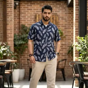 پیراهن مردانه هاوایی پر سرمه ایی
