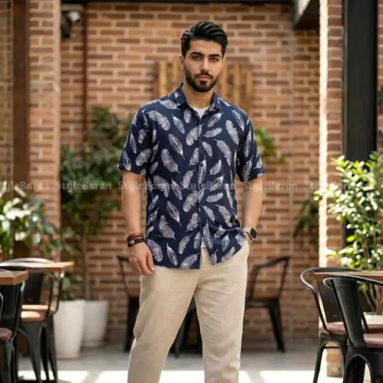 پیراهن مردانه هاوایی پر سرمه ایی