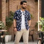 پیراهن مردانه هاوایی پر سرمه ایی - Image 3