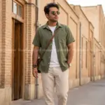 پیراهن مردانه لینن کنفی سبز