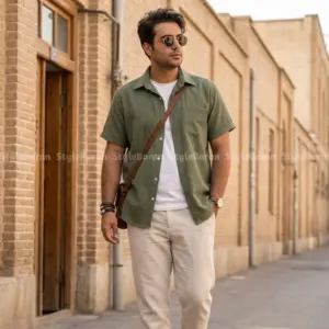 پیراهن مردانه لینن کنفی سبز