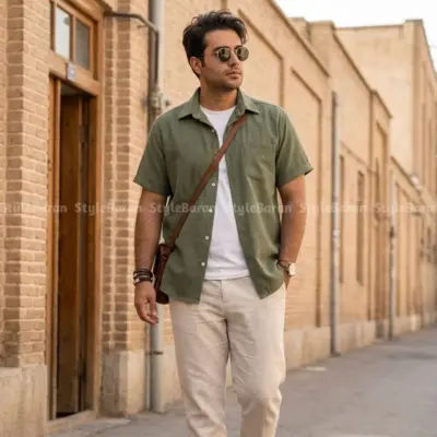 پیراهن مردانه لینن کنفی سبز