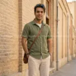 پیراهن مردانه لینن کنفی سبز - Image 2