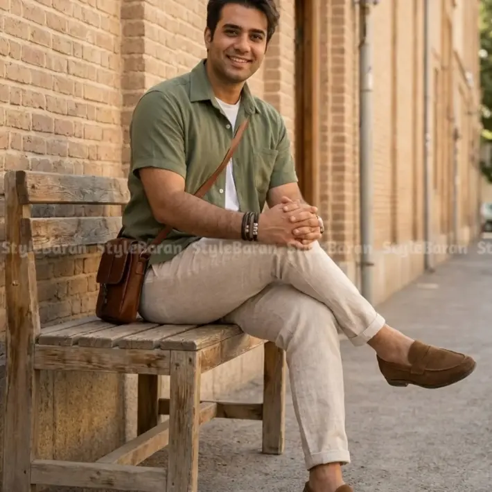 پیراهن مردانه لینن کنفی سبز