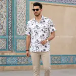 پیراهن مردانه هاوایی سفید مشکی