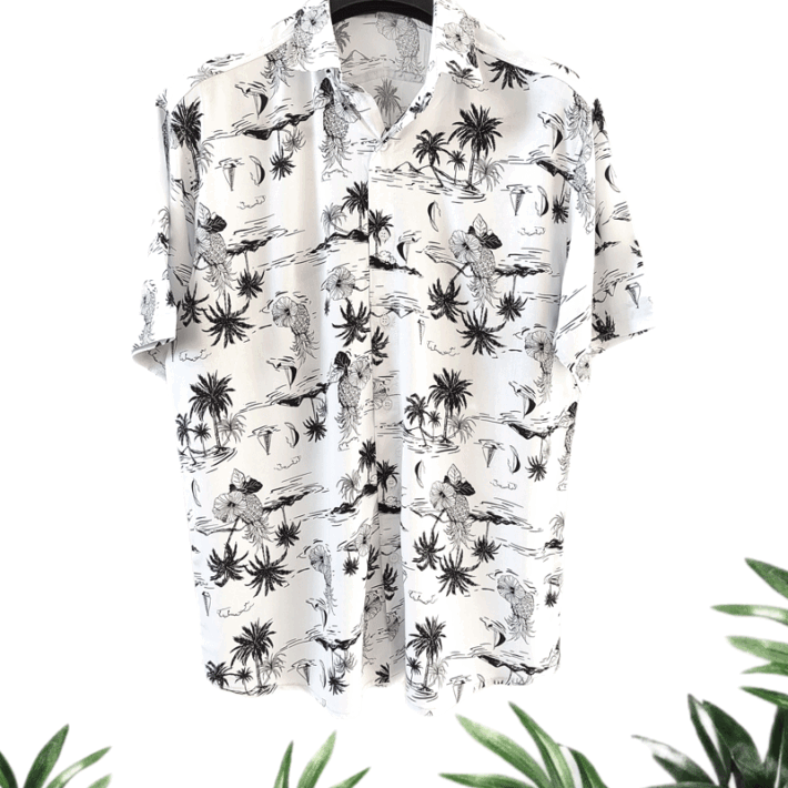 پیراهن مردانه هاوایی سفید مشکی - Image 2