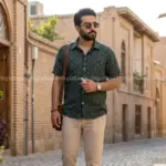 پیراهن مردانه لینن سبز ترمه