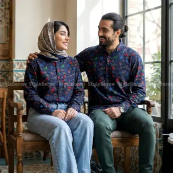 پیراهن لینن یونیسکس آستین بلند برگ انجیری