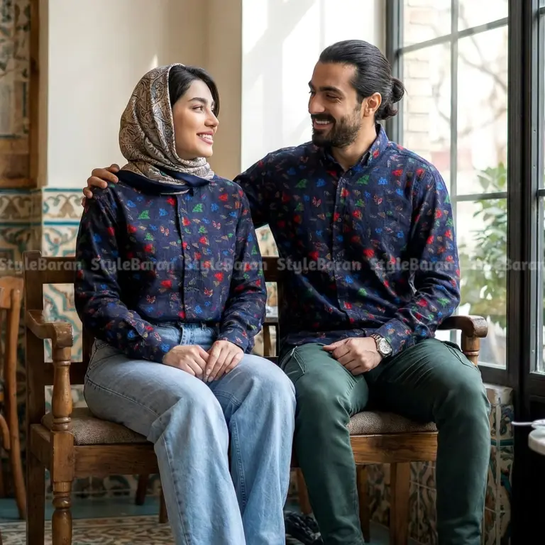 پیراهن لینن یونیسکس آستین بلند برگ انجیری