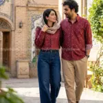 پیراهن لینن یونیسکس آستین بلند برگ