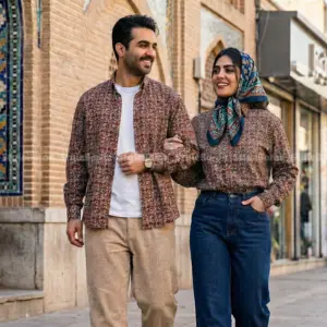 پیراهن لینن یونیسکس آستین بلند قهوه ایی