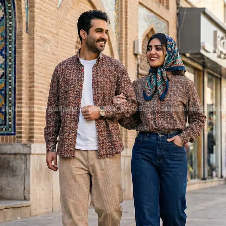 پیراهن لینن یونیسکس آستین بلند قهوه ایی