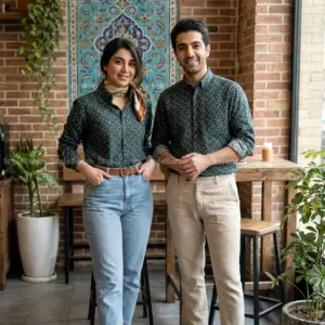 پیراهن لینن یونیسکس آستین بلند سبز