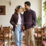 پیراهن لینن یونیسکس آستین بلند سورمه ایی قرمز