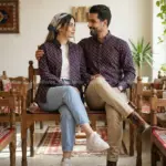 پیراهن لینن یونیسکس آستین بلند سورمه ایی قرمز