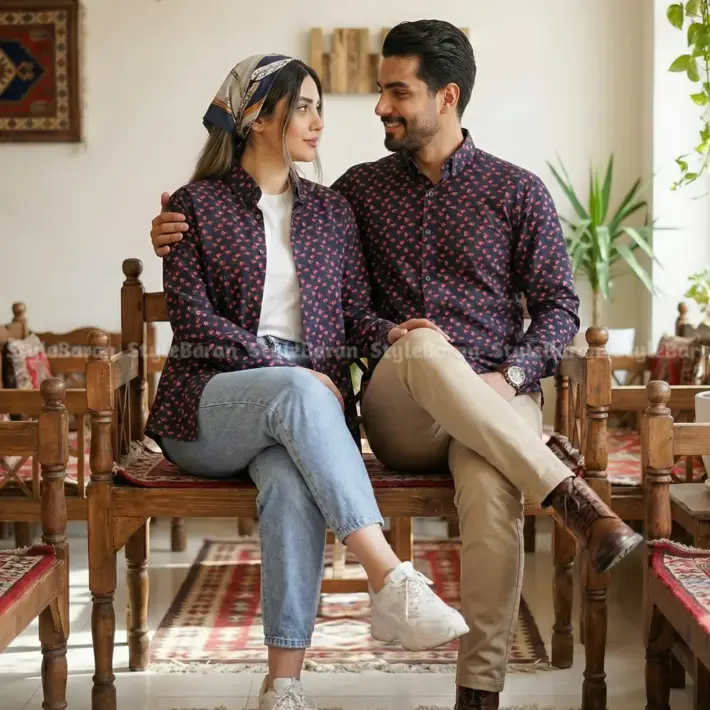 پیراهن لینن یونیسکس آستین بلند سورمه ایی قرمز