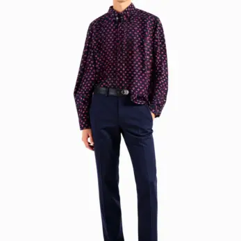 پیراهن لینن مردانه آستین بلند سورمه ایی قرمز