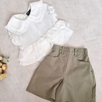 ست شومیز یقه ب ب و شلوارک بگ کودکانه