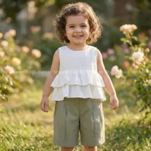 ست تاپ دوطبقه و شلوارک پیله‌دار کتان