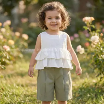 ست تاپ دوطبقه و شلوارک پیله‌دار کتان