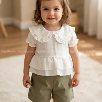 ست شومیز یقه ب ب و شلوارک بگ کودکانه